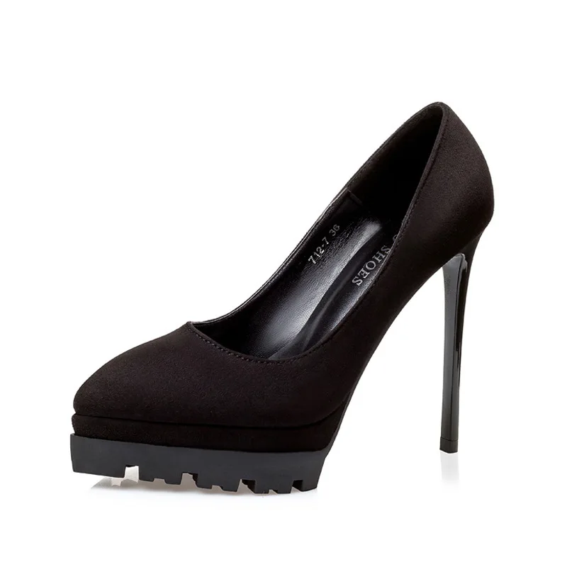 

Туфли женские на тонком каблуке, пикантные, замша, высокий каблук, заостренный носок, профессиональная обувь на платформе, высокий каблук