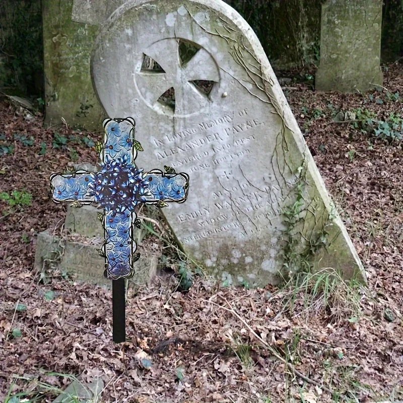 Крест садовый уличный декор синяя гортензия декоративное уличное искусство