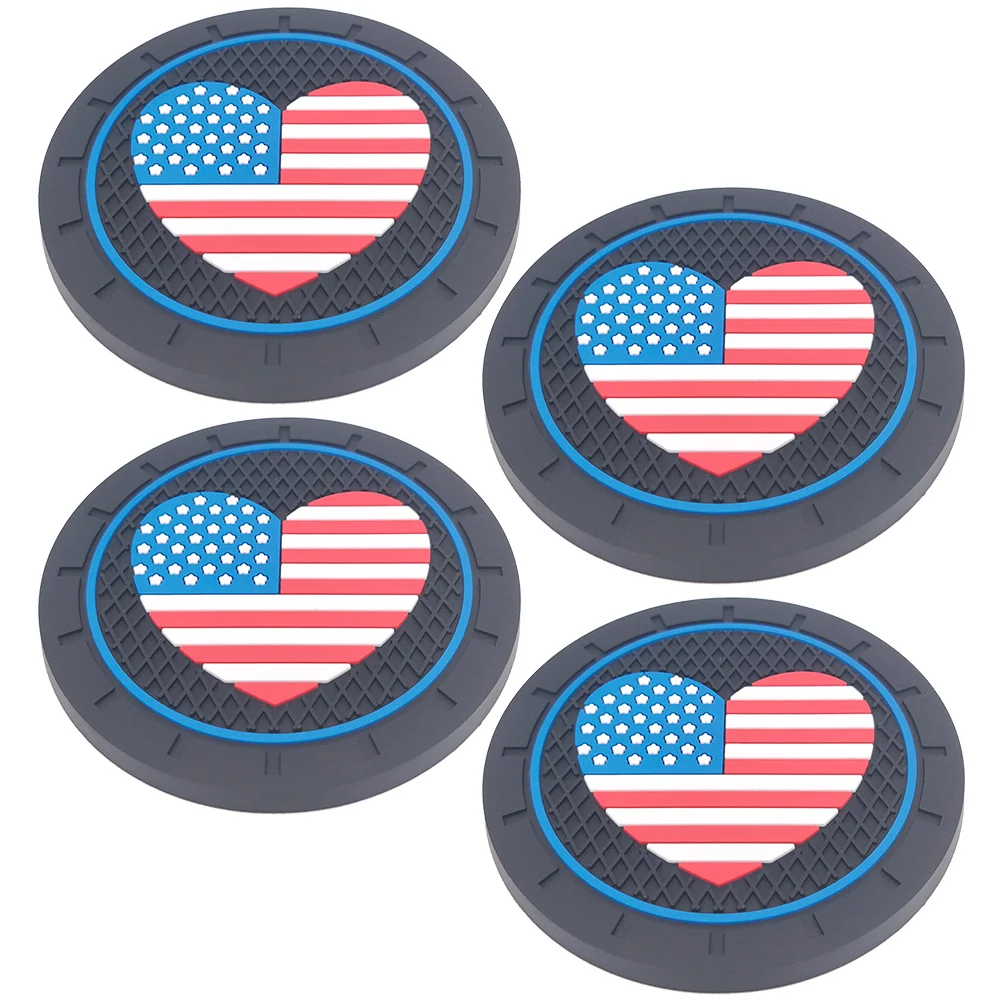 

4 Pcs Water Coaster United States Flag Car Silicone Round Cup Holder American Silica Gel Office Coasters for the