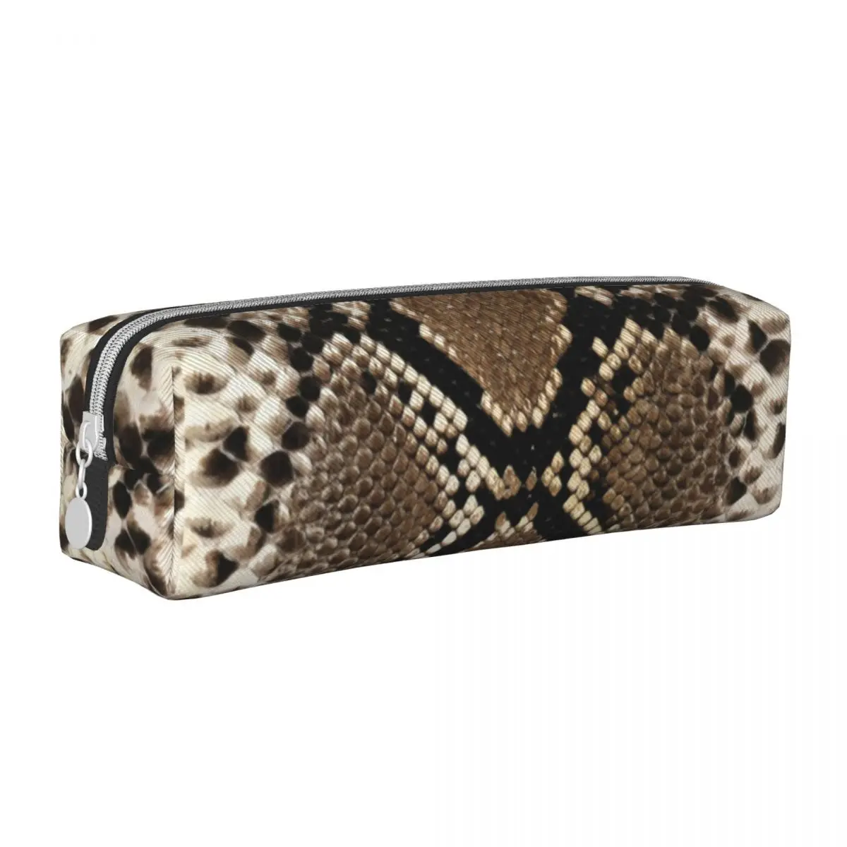 

Snakeskin Scale Square Pencil Case Faux Python Print School Cool Leather Pencil Box Boy Girl Zipper Pen Pouch