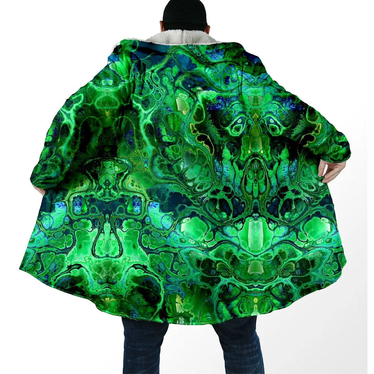 

Hippie Psychedelic Colorful Trippy Art Thick Warm Hooded Cloak Men Overcoat Coat Windproof Fleece Cape Robe Hooded Blanket-3