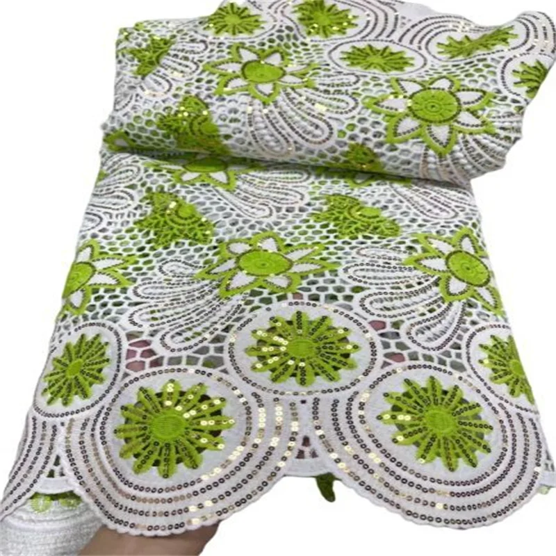 

Зеленый африканский гипюр, кружевная ткань 2022, высококачественное кружево, нигерийский шнур, кружевная ткань с блестками для свадебного шитья, 5 ярдов