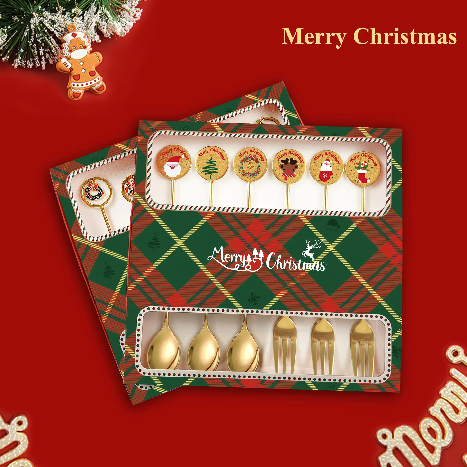 

Christmas Fork and Spoon Set Stainless Steel Dessert Fork and Spoon Coffee Stirring Spoon Fruit Fork ins Tableware Set