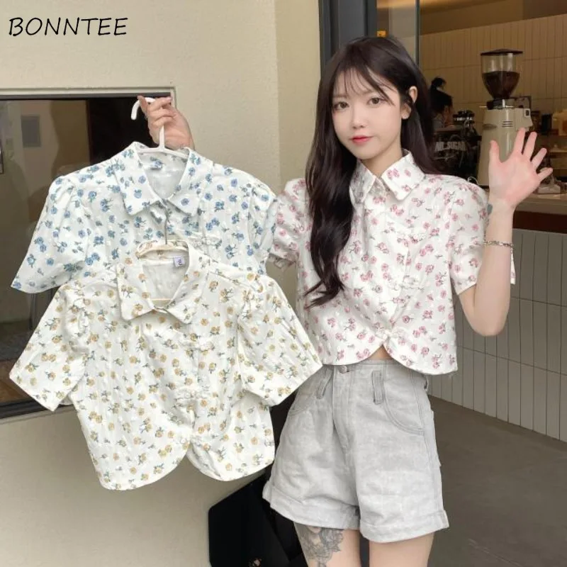 

Floral Shirts Women Chinese Style Button Design Age-reducing Girl Summer Literary Vintage Casual Loose Minority Trendy All-match