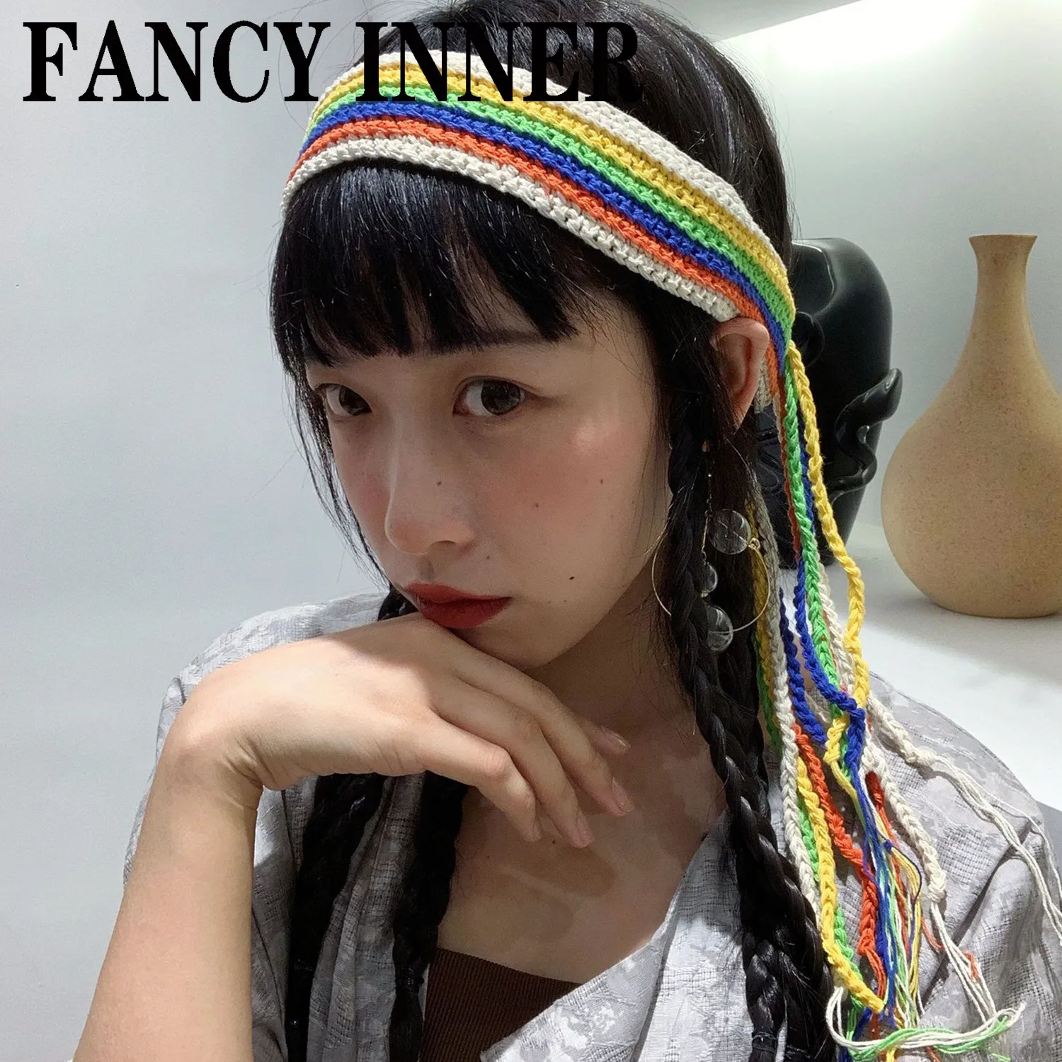 

Женская винтажная плетеная повязка на голову VCH, цветная повязка на голову ручной работы, модные украшения для волос, 2022