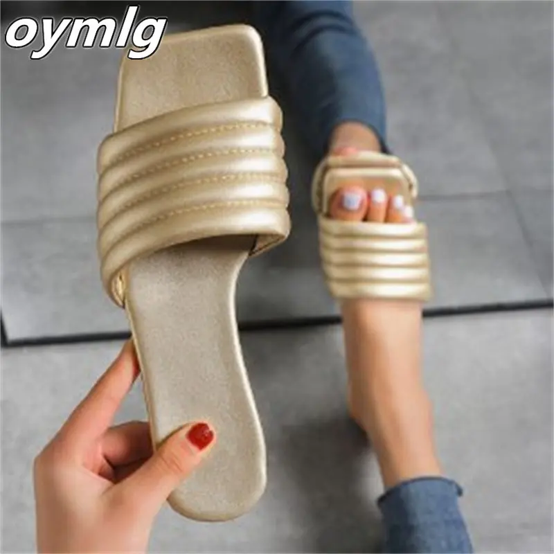 

2023 New flat shoes for women Square head open toe slippers Straight line fashionable sandals for women to wear in summer