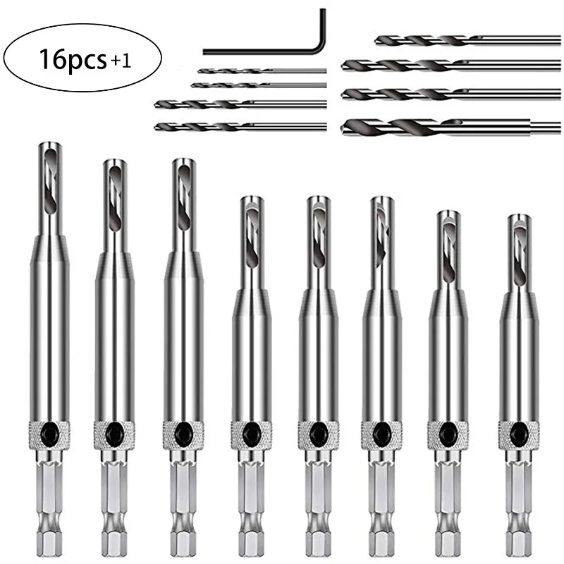 

Core Drill Bit Set Hole Puncher Hinge Tapper for Doors Self Centering Woodworking Power Tools Self Centering Hinge Drill Bit Set