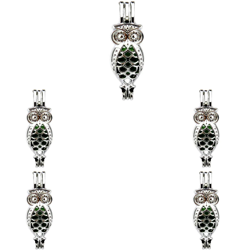 

10Pcs Plain Owl Charm Pearl Cage Locket Aromatherapy Diffuser Pendant Necklace Bracelet For Gift Jewelry Making Bulk