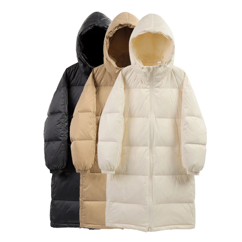 Winter Down Jacket Women Mid-length Coat New Over-the-knee Loose Hooded Thickened White Duck Down Outwear