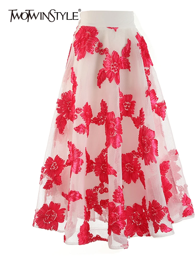 

TWOTWINSTYLE Print Colorblock Midi Skirt For Women High Waist Ruched Casual Vintage Long Skirts Female Clothing Summer New 2022