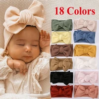 1pc 18 colors solid color baby girl stretch knit fabric big bow headband hair accessories newborn art photo decoration props