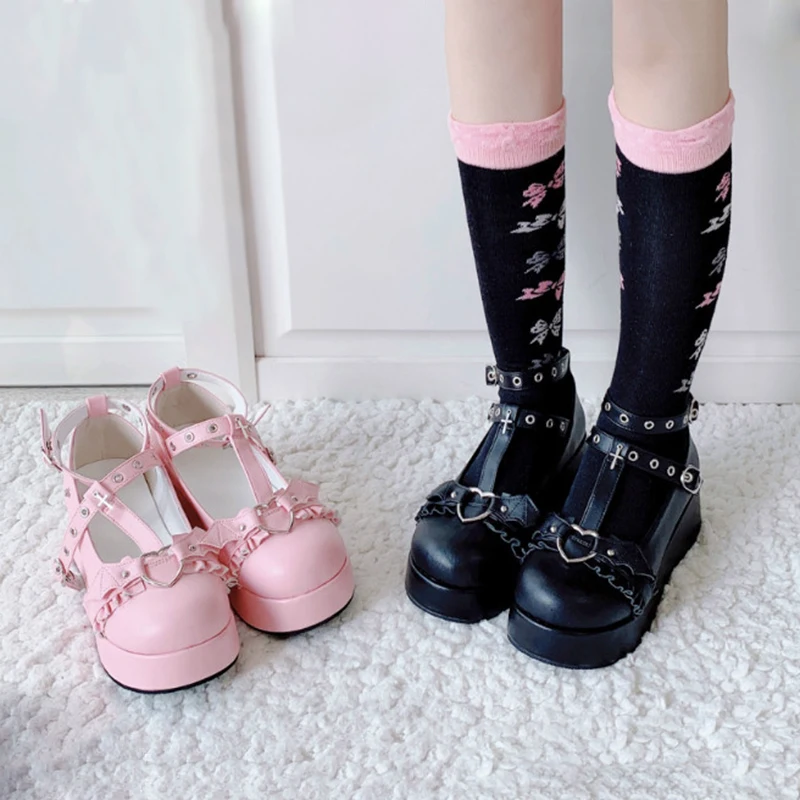 Женские туфли мэри джейн с пряжкой в форме сердца на платформе Т-образным