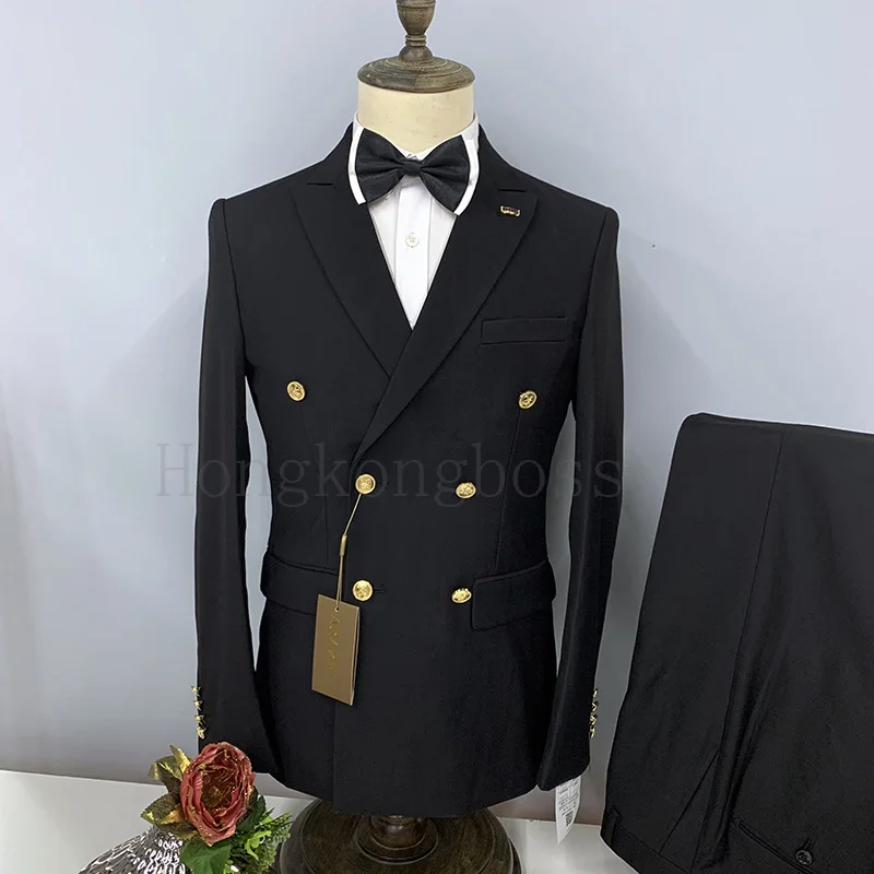 2 Pcs Anzug Set Blazer Jacke Hosen/Mode Männer Casual Business Reine Farbe Doppel Breasted Bräutigam Hochzeit Formale Kleid anzug