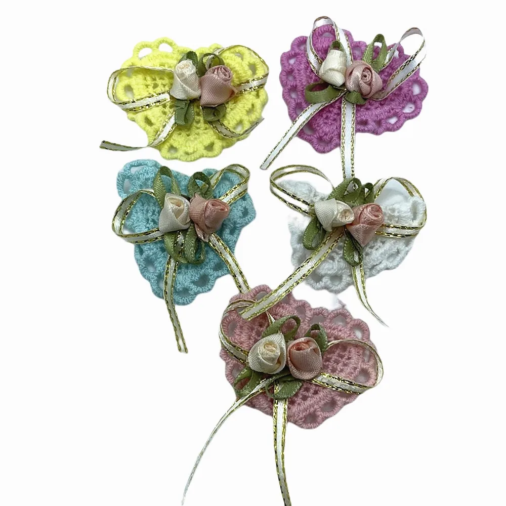 

5 цветов 5 шт ленты банты с цветами мягкие аппликации для свадебного декора много микс 50*40 мм