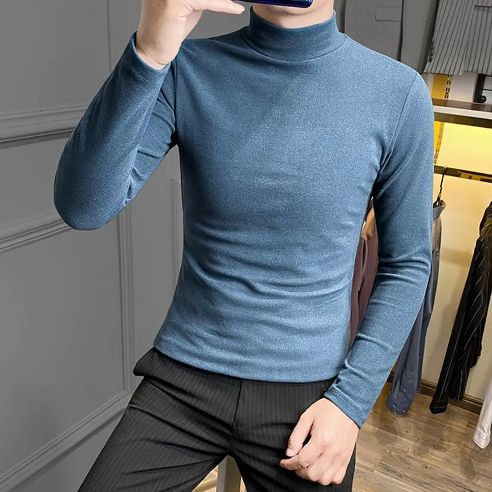 Модная Осенняя мужская рубашка однотонный теплый пуловер с коротким воротником