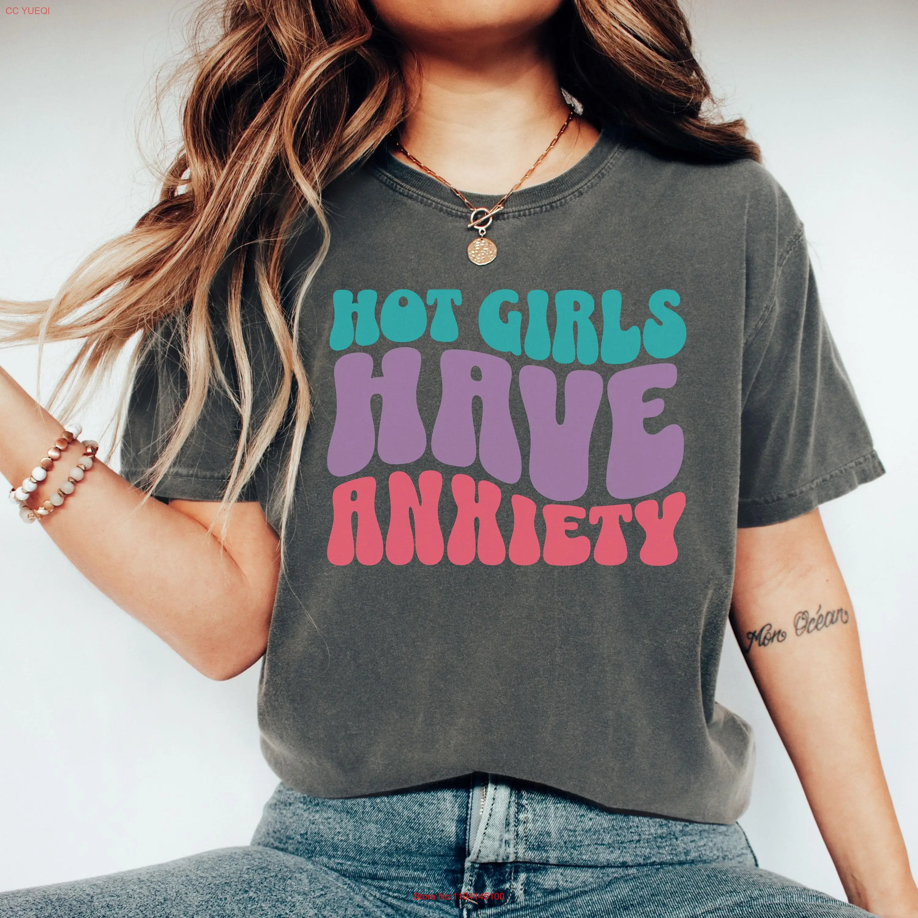 Comfort Colors Hot Girls Have Anxiety T Shirt Funny Mental Health Retro Oversized Trendy ADHD long or short sleeves |