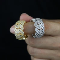 hip hop mens iced out cubic zircon bling 5a cubic zircon paved wide cuban chain band ring gold silver color cz jewelry rings