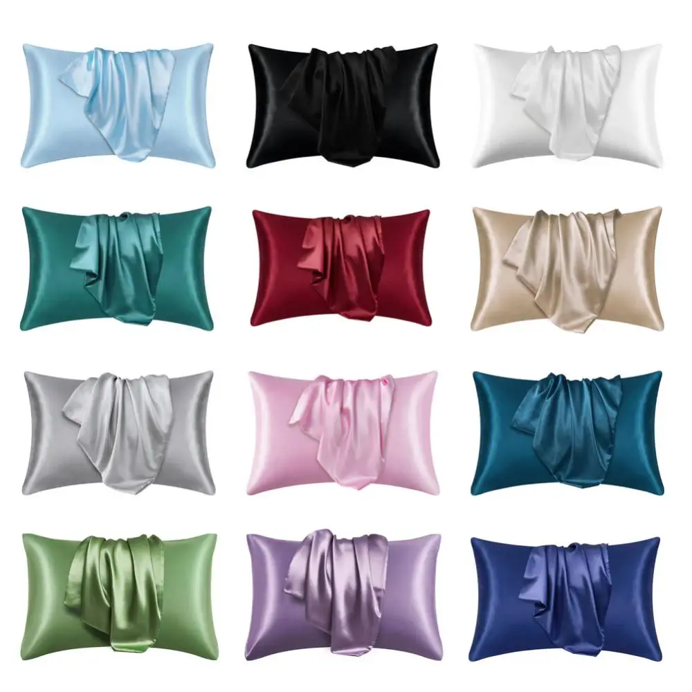 

2PCS Silk Bedding Set Pillowcase Luxury Mulberry Pillowcase Solid Color Anti-acne Anti-allergy Home Comfortable Pillowcase