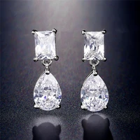 2022 new classic water drop square cubic zirconia dangle earrings for women fashion bridal engagement wedding jewelry