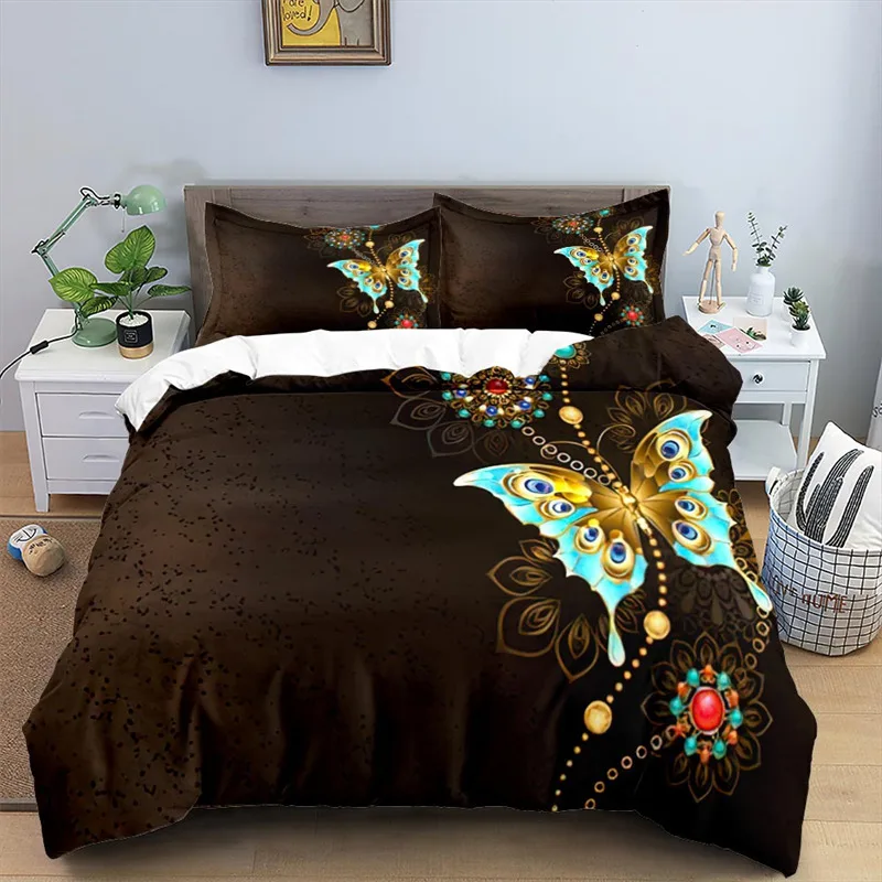 

Bedding Set For Girl Women Microfiber With Pillowcases Colorful Butterfly Duvet Cover Natural Floral And Butterflies Pattern