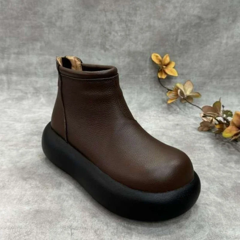 Женские ботильоны на плоской подошве и платформе повседневная кожаная обувь