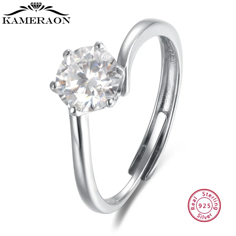 

100% 925 Sterling Silver Open Adjustable Ring Moissanite Finger Rings Fine Jewelry for Women Wedding Engagement Ring