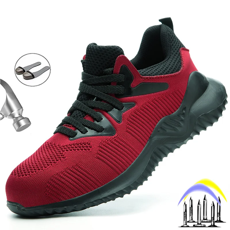 

Breathable Men Safety Shoes Anti-Smashing Indestructible Man Work Boots Steel Toe Anti-puncture Male Construction Light Sneaker