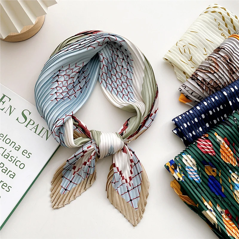 

Fashion Crinkle Scarf Women Luxury Silk Satin Square Neck Tie Hand Wirst Headscarves Lady Hair Band Neckerchief Soft 70*70cm New