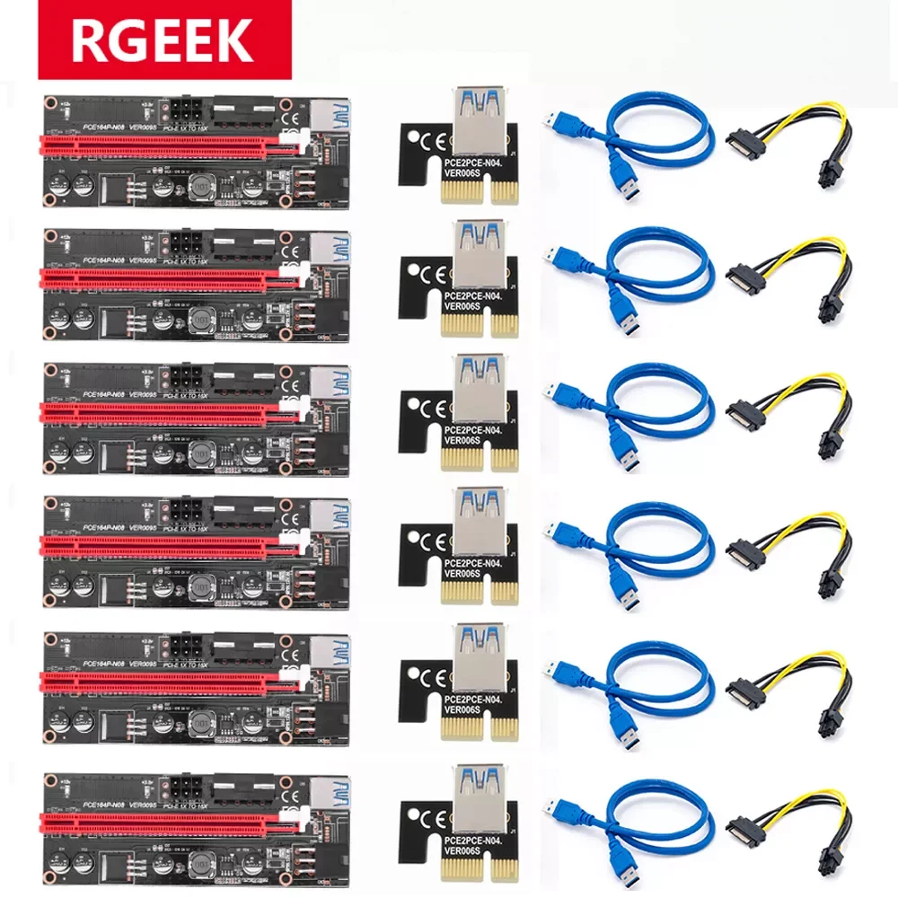 

6 шт., переходник VER009 USB 3,0 PCI E, Райзер VER 009S 1X 4X 8X 16X PCIE