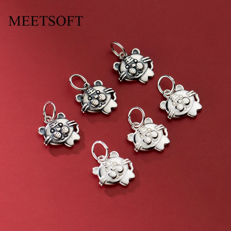 

MEETSOFT Vintage S925 Sterling Silver Chic Zodiac Tiger Pendant Charms of DIY Handmade Making Supplies Lovely Necklace Wholesale