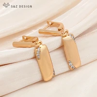 sz design new symmetry square dangle earrings 585 rose gold natural zircon women metal earring wedding vintage fashion jewelry