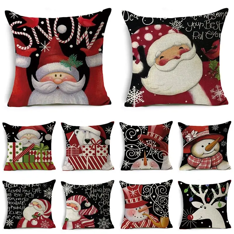 

45X45CM Linen Cartoon Christmas style Pillow Sofa Print Cushion Case Livingroom Couch Decorative Throw Pillows