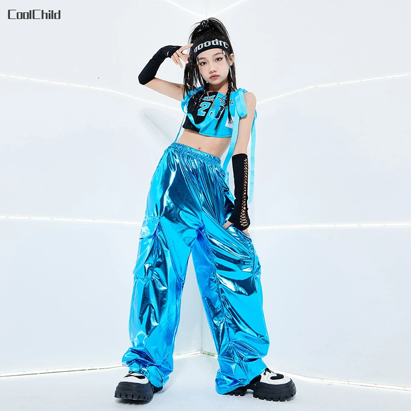 Футболка для мальчиков в стиле хип-хоп блестящие брюки-карго из искусственной