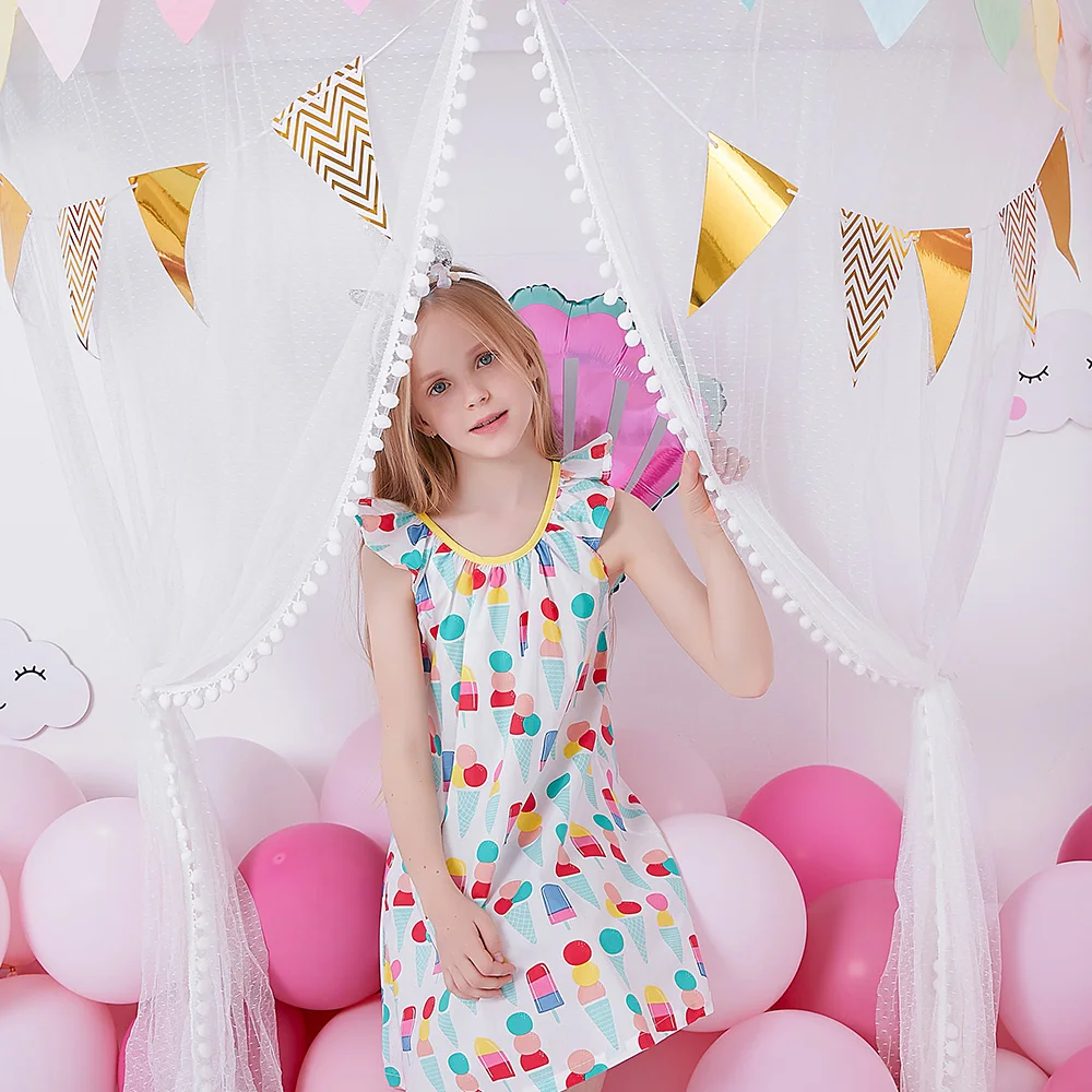 Платье женское летнее на бретельках без рукавов с принтом мороженого