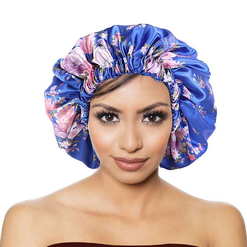

New Women Extra Large Reversible Silky Satin Elastic Bonnet African Pattern Hat Muslim Night Sleep Cap Double Layer Head Cover