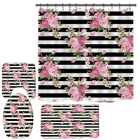 pink peony bath set with shower curtain and rugs black and white striped floral bath curtain quick dry toilet cover mats set