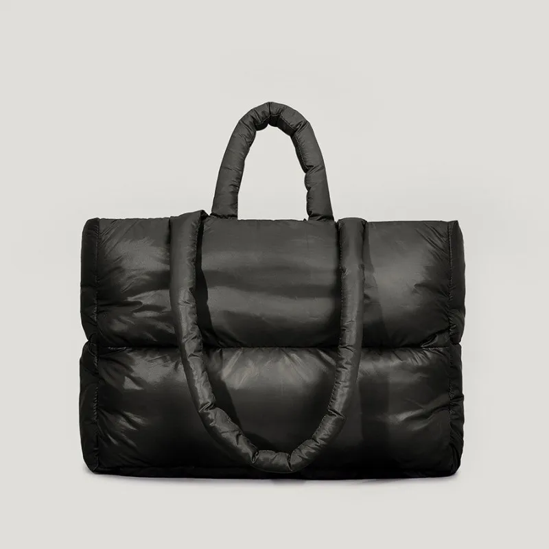 Women Down Tote Bag Lady's Large Capacity Nylon Filled Cotton Handbag 2023 New Fashion One Shoulder Crossbody Bags Luxury Design