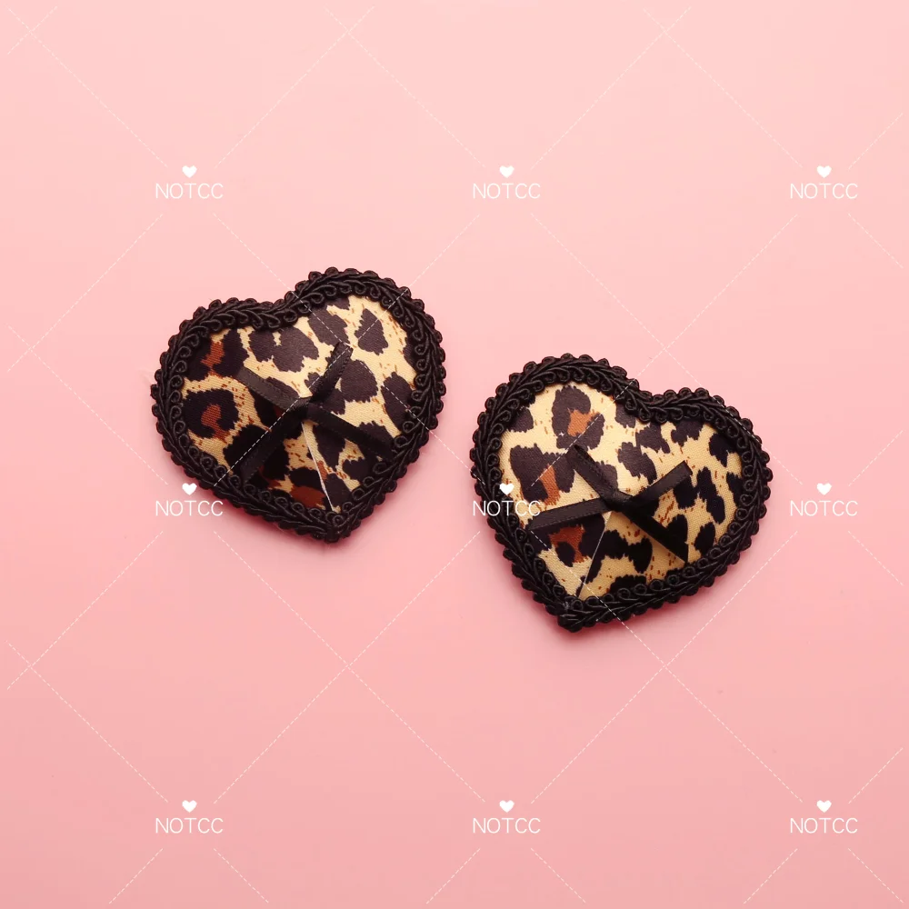 

Пикантные накладки на соски NOTCC в стиле ретро с леопардовым принтом, кружевом и черным бантом, клейкие многоразовые накладки для груди в форме сердца