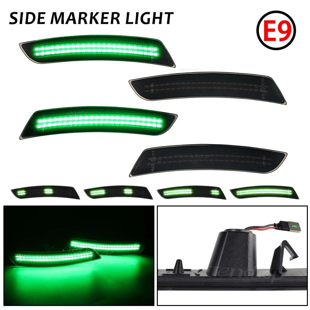 Передний и задний бампер динамические зеленые боковые габаритные огни