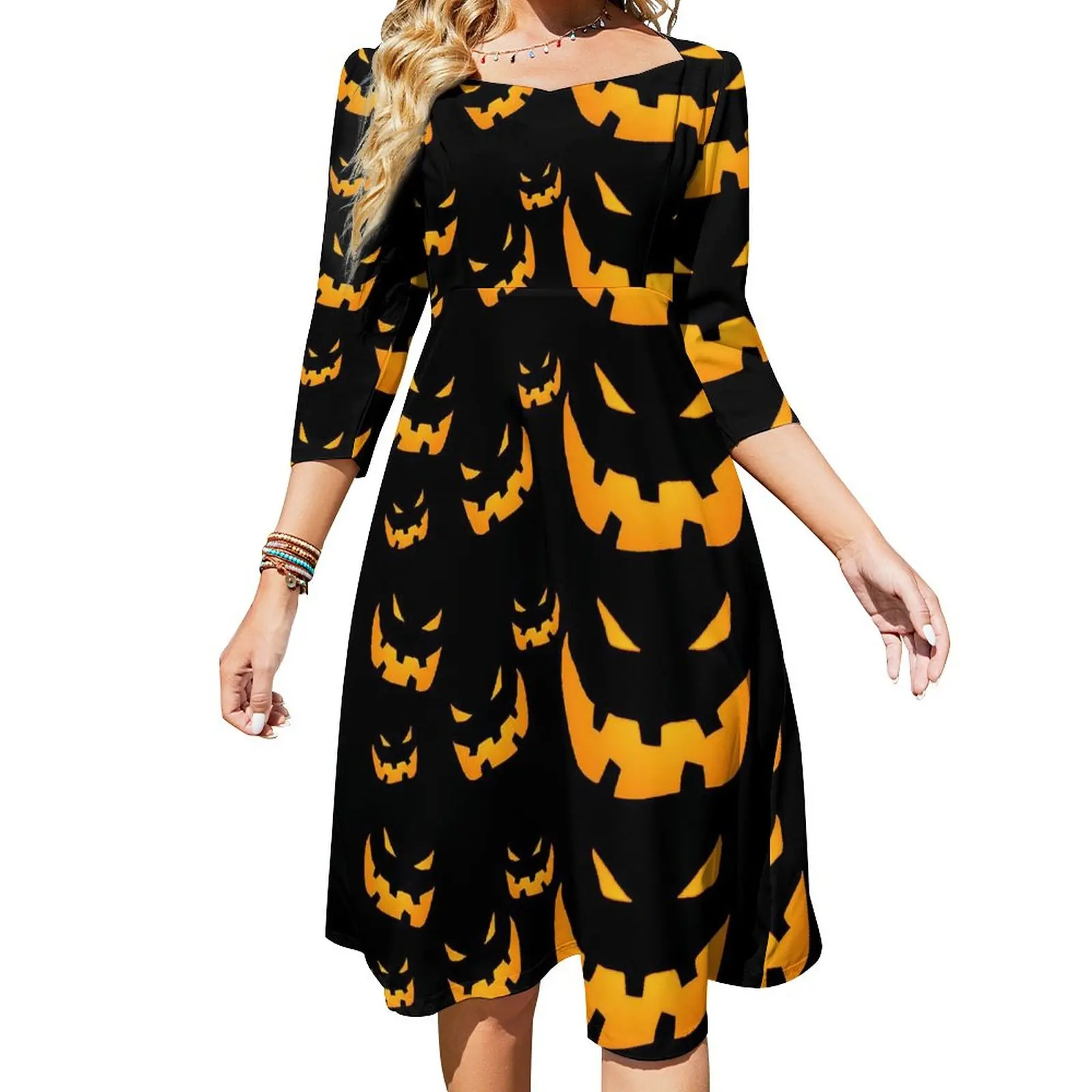 

Повседневное женское платье с принтом тыквы, милое уличное платье с бантом для Хэллоуина, летняя одежда большого размера