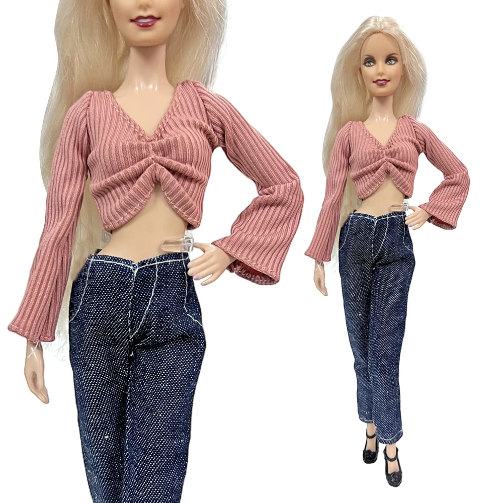 

Кукла Принцесса NK 1 комплект, модное платье в стиле йоги: розовый топ + джинсовые брюки для куклы Барби 1/6, одежда, детские игрушки, аксессуары