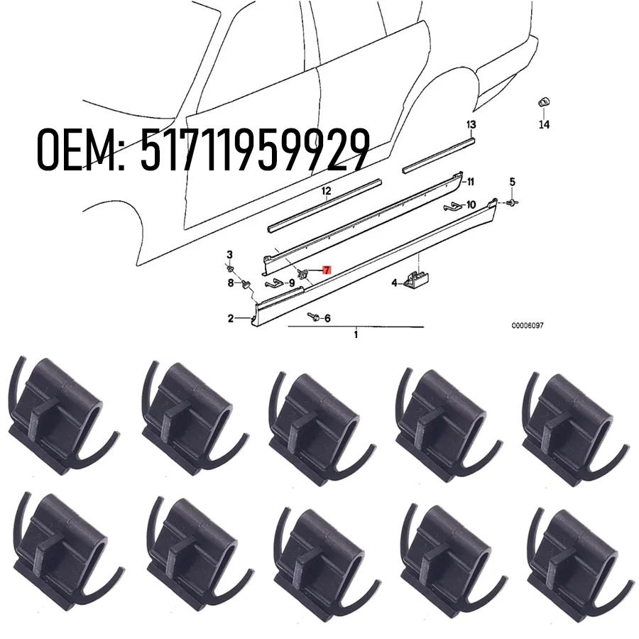 

Wooeight 10Pcs/Set Nylon Side Skirt Clip Black Accessories 51711959929 Fit for BMW E34 M5 E30 E34
