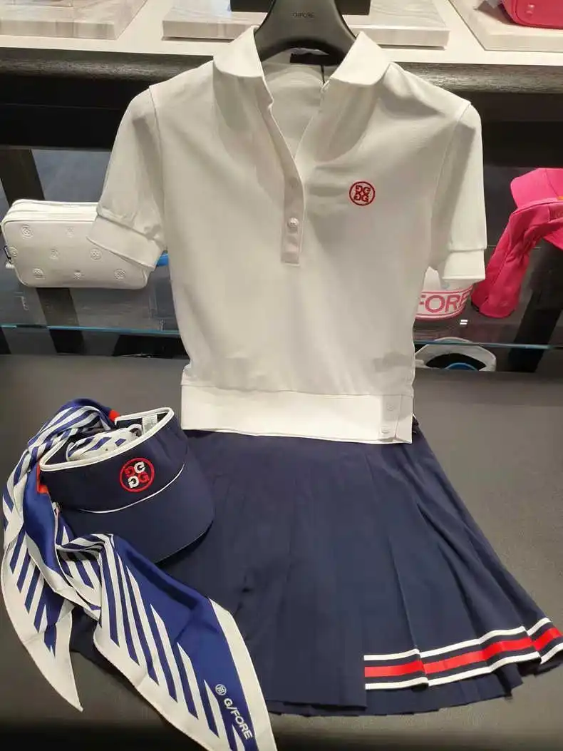 

Одежда для гольфа женская летняя Корейская версия с коротким рукавом модная Влагоотводящая футболка-поло темно-синяя спортивная футболка ...