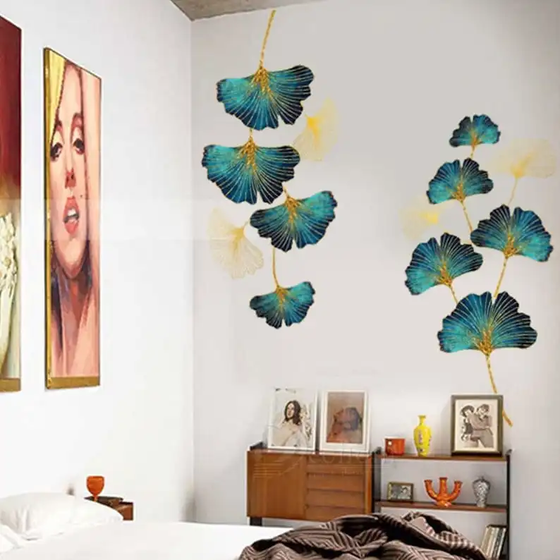 

Ginko Leaf Wall Sticker, Leaf Wall Decal, Gold and Blue Green Ginko Leaf Living room Decor, Leaves Wall Stickers, Home Decor, Wa