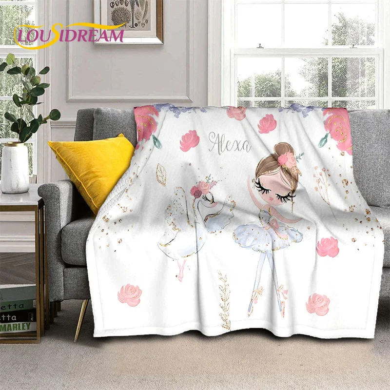 Одеяло детское мягкое в мультяшном стиле балерина мечта сказочный лебедь