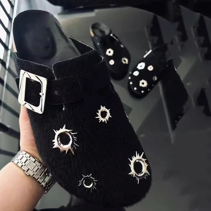 Летние женские тапочки на платформе искусственные мюли металлическая фурнитура