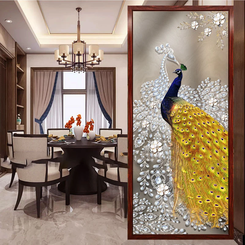 

Modern minimalist blocking screen glass partition hotel living room office through the ceiling art porch into the home peacock o