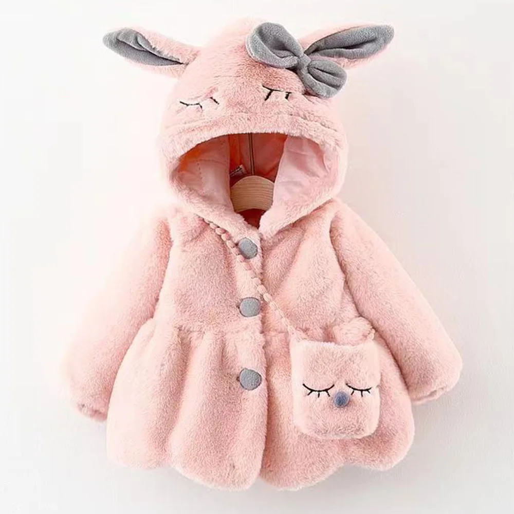 

Girls Faux Fur Jackets And Coats Hooded Winter Thicken Warm Christmas Princess Children Outwear Clothing