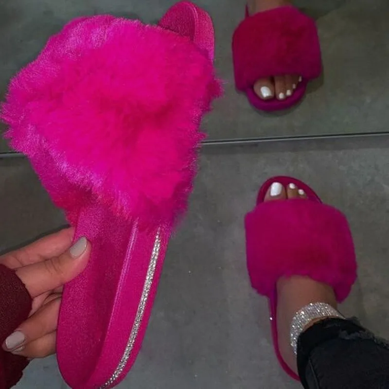 

2022 Spring Indoor Home Furry Slippers Warm Casual Flat With Slippers Outdoor Non-slip Slippers Colorful Shoes Women Slippers
