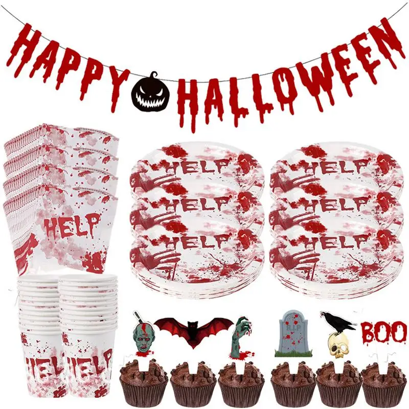 Scary Unique Dinnerware Set Paper Utensils Spooky Tableware 